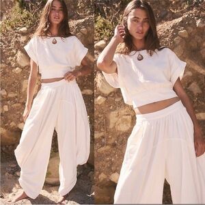 Free People 2 piece Harem Bohemian Top & Pant Set Ivory White Size Large $256